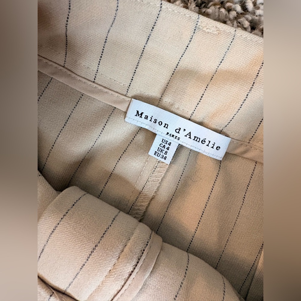 Maison d'Amélie Women's Beige Pinstripe Skirt Set